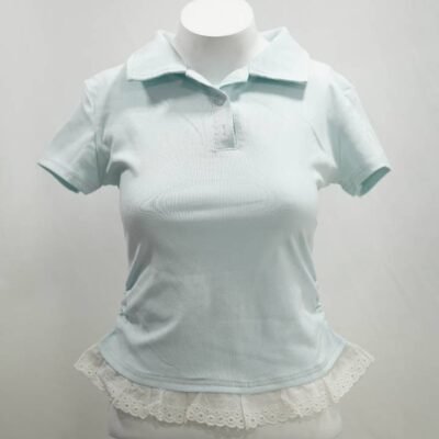 The Eyelet Ruched Polo in Ice Blue