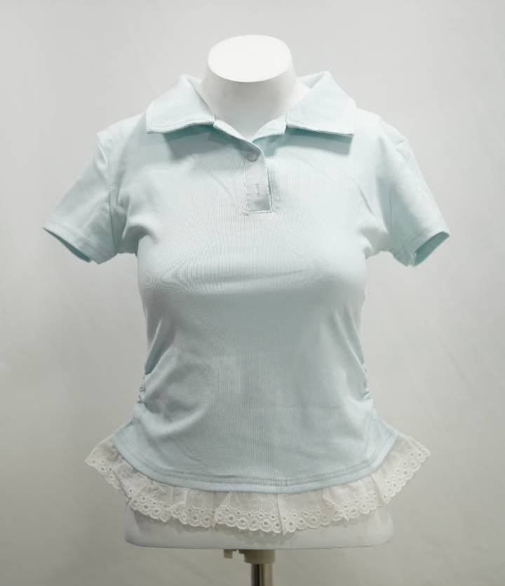 The Eyelet Ruched Polo in Ice Blue