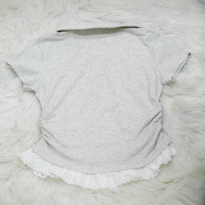 The Heathered Eyelet Polo in Ash - Image 3