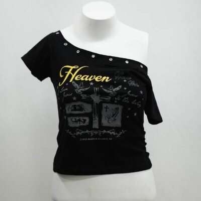 The Heaven Grommet Scoop Tee in Black