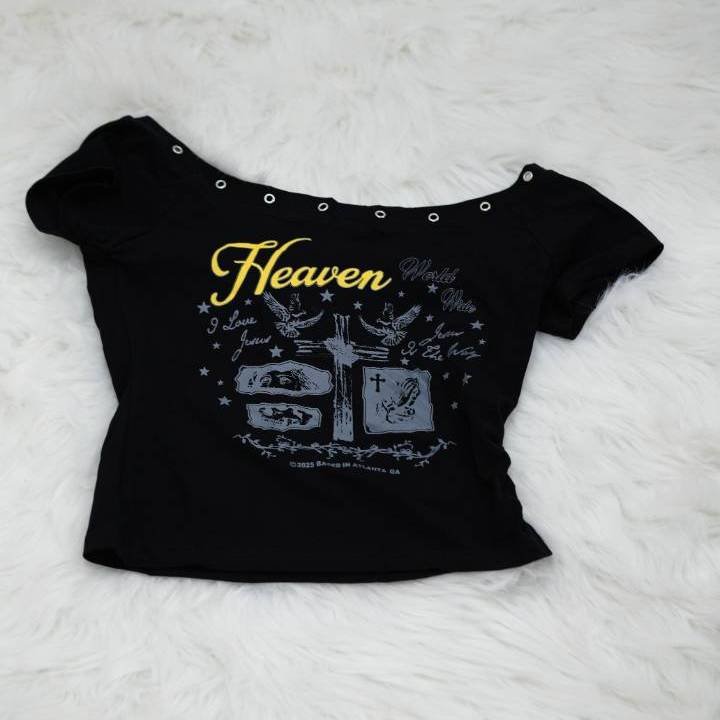 The Heaven Grommet Scoop Tee in Black - Image 2