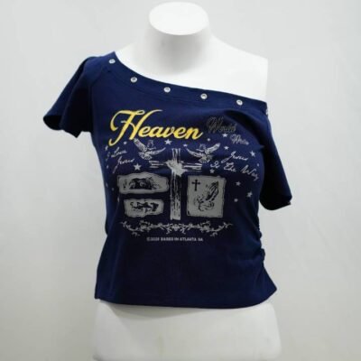 The Heaven Grommet Scoop Tee in Navy Blue