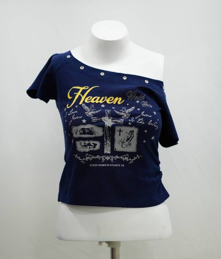 The Heaven Grommet Scoop Tee in Navy Blue