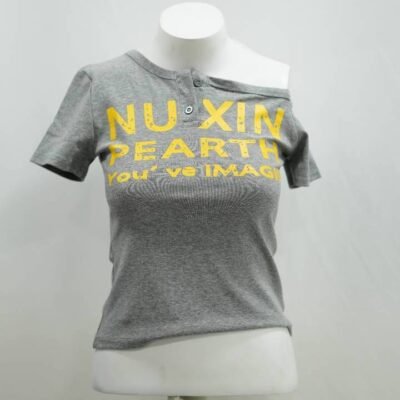 The 'NU XIN PEARTH' Asymmetric Henley Tee in Heather Grey
