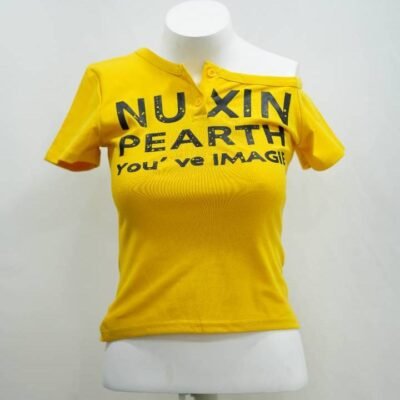 The 'NU XIN PEARTH' Asymmetric Henley Tee in Sunshine Yellow