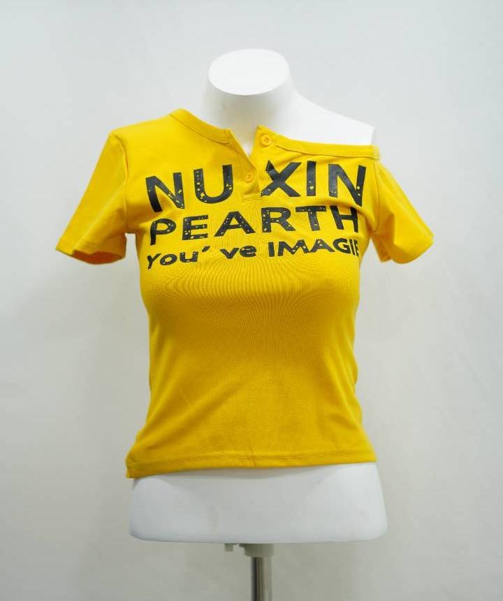 The 'NU XIN PEARTH' Asymmetric Henley Tee in Sunshine Yellow
