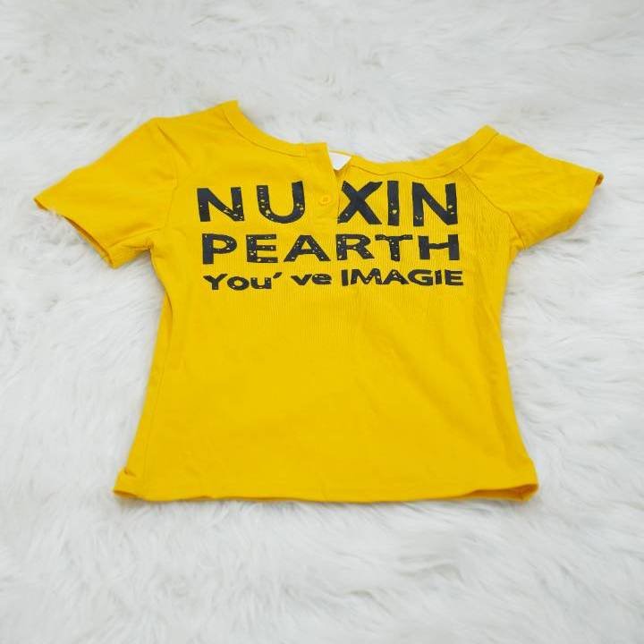 The 'NU XIN PEARTH' Asymmetric Henley Tee in Sunshine Yellow - Image 2