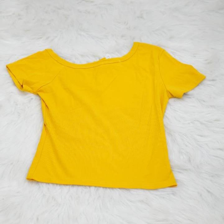 The 'NU XIN PEARTH' Asymmetric Henley Tee in Sunshine Yellow - Image 3