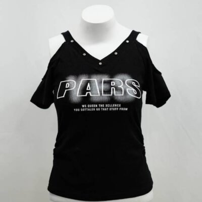 The 'PARS' Studded Cold-Shoulder Top in Pitch Black