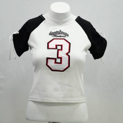 The 'Tie-Sleeve Varsity Crop' in Black & White