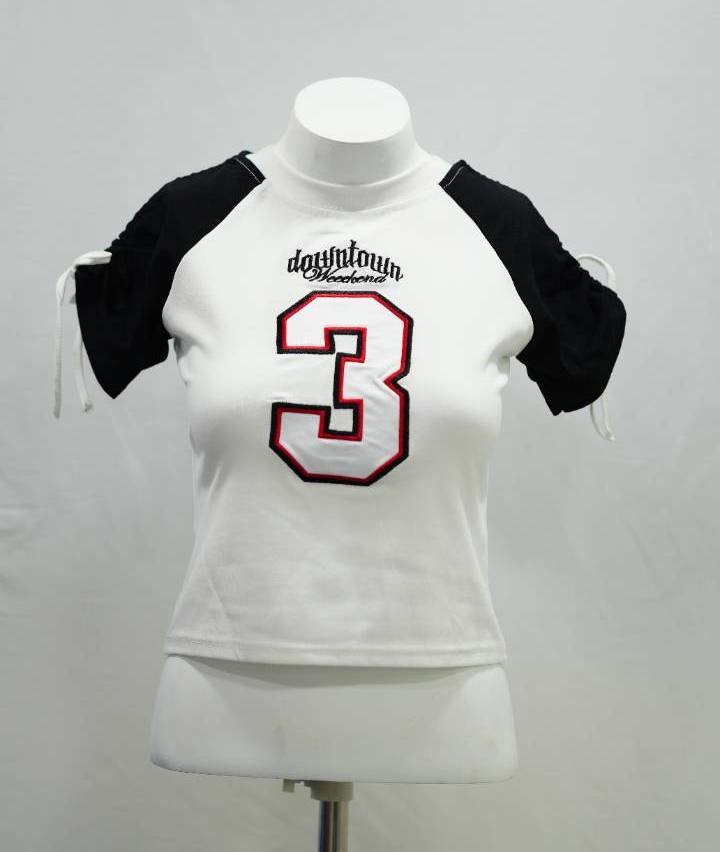 The 'Tie-Sleeve Varsity Crop' in Black & White