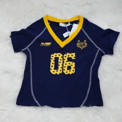 The '06' Star Athletic Crop Top in Navy & Yellow