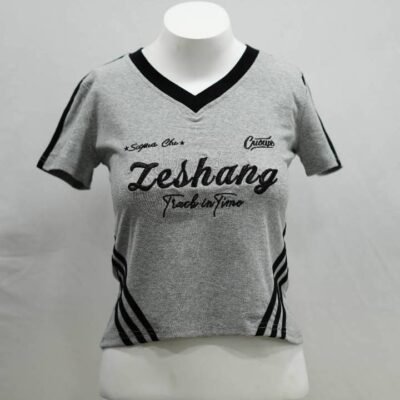 The 'Zeshang' Side-Stripe Crop Tee in Heather Gray