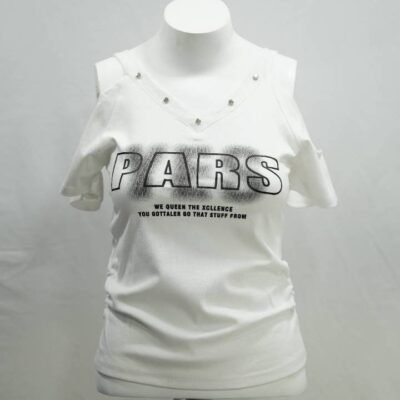 The 'PARS' Airbrush Cold-Shoulder Crop Tee in White