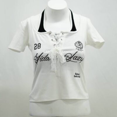 The 'Giant & Lazy' Lace-Up Crop Tee in White
