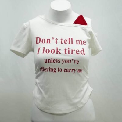 The 'Don't Tell Me' Layered Slogan Crop Tee in White & Red